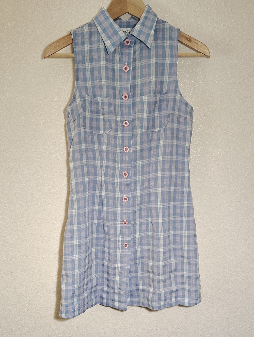 Groove USA Blue Button Down Plaid Dress
